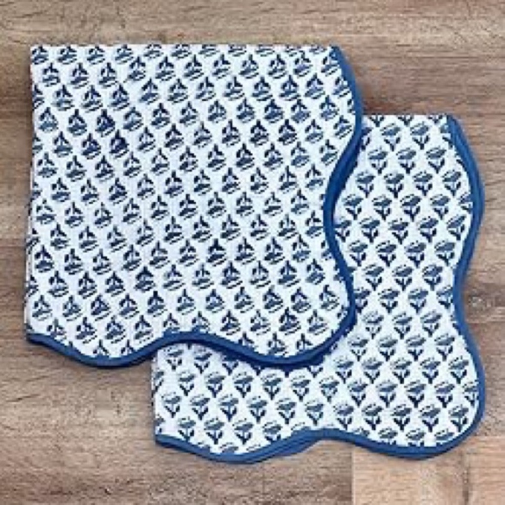 COTTON Block Print Towels 27x54 Waffle Weave Blue & White NEW
